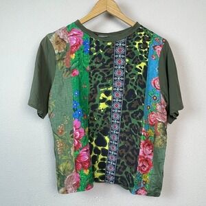 Pierre-Louis Mascia Patchwork Top Women S Green Silk Blend Floral Fairycore